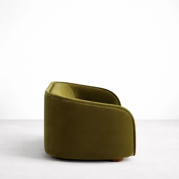 Curved velvet sofa side view olive green INTERIORZE Curve