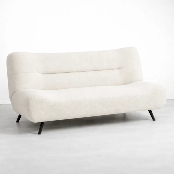Modern cream bouclé sofa cum bed with matte black legs