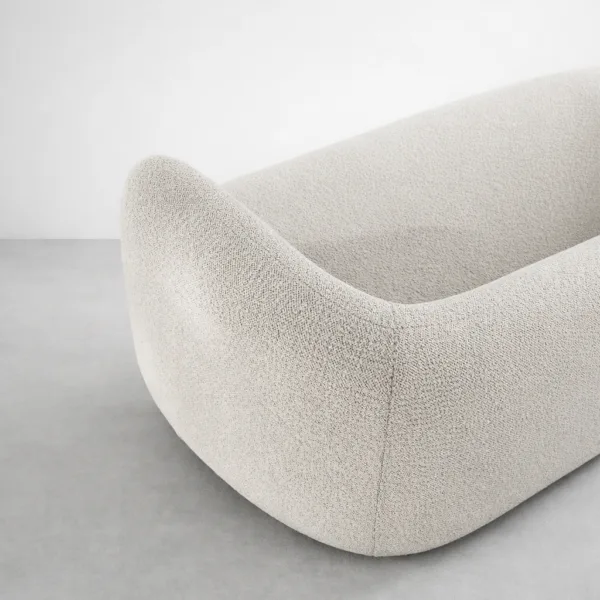 Ivory boucle 3 seater sofa curved backrest and arm detail by INTERIORZE Luna