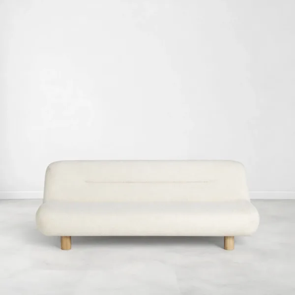 Ivory boucle sofa 3 seater front view with low profile design by INTERIORZE Nube