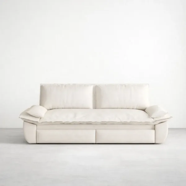 INTERIORZE ivory sofa cum bed front view with plush cushions