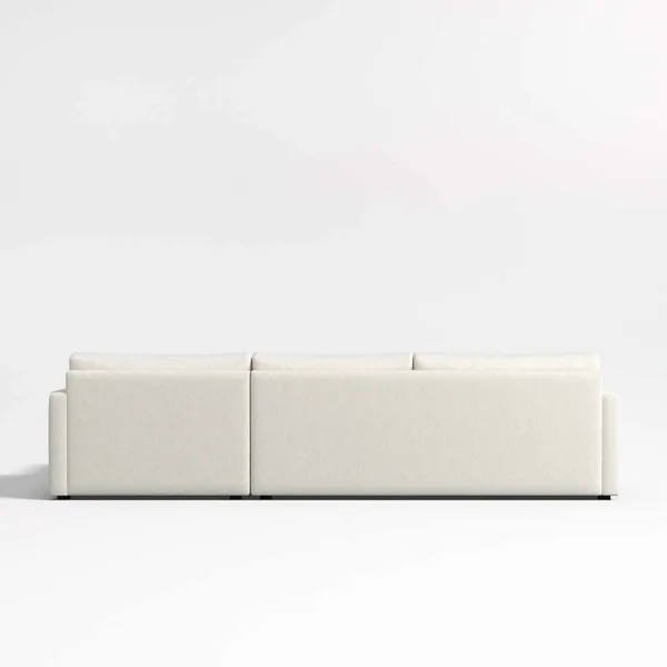 Retreat ivory sectional sofa right chaise back view with teakwood base