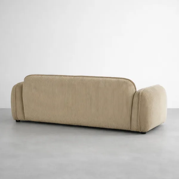 Back angle view of INTERIORZE Ridge beige corduroy 2 seater sofa showing clean back design and ribbed texture