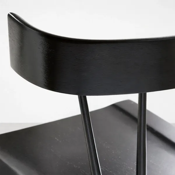 Close up of matte black teakwood backrest on INTERIORZE dining chair