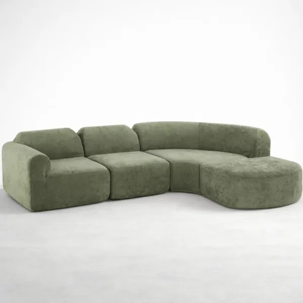 Olive green modular sectional sofa with chaise curved design by INTERIORZE