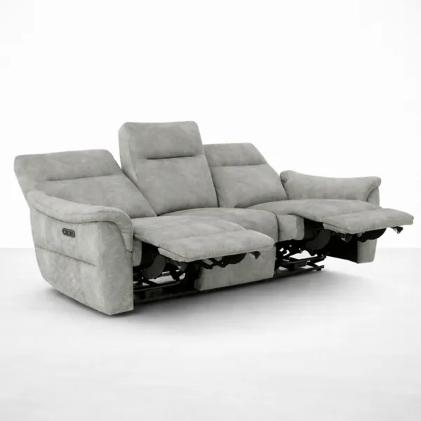 3 seater power recliner sofa with footrest extended light grey