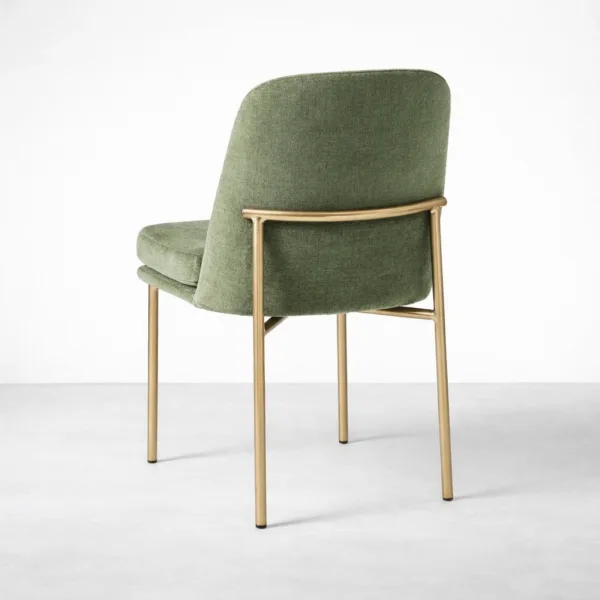 INTERIORZE Aurora sage green upholstered dining chair gold frame back angle view