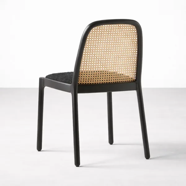 INTERIORZE Arvello teakwood dining chair back view showing cane panel