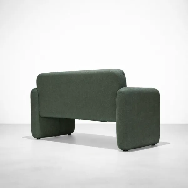 Forest green 2 seater sofa back angled view showing clean upholstered back by INTERIORZE