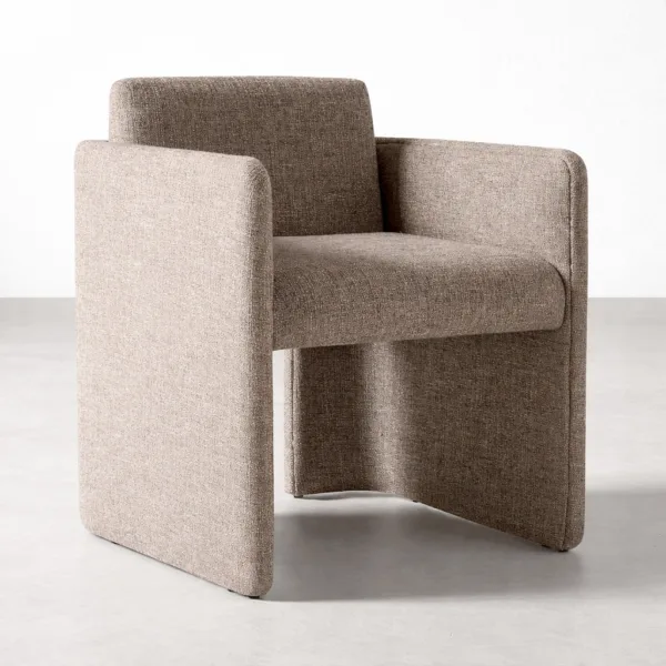 INTERIORZE Orvane beige upholstered dining chair angled view Fully upholstered dining chair