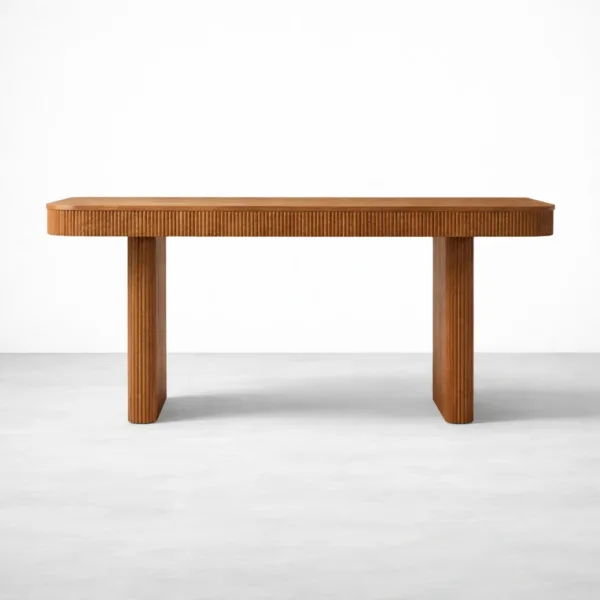 INTERIORZE Rillan fluted teakwood dining table front view