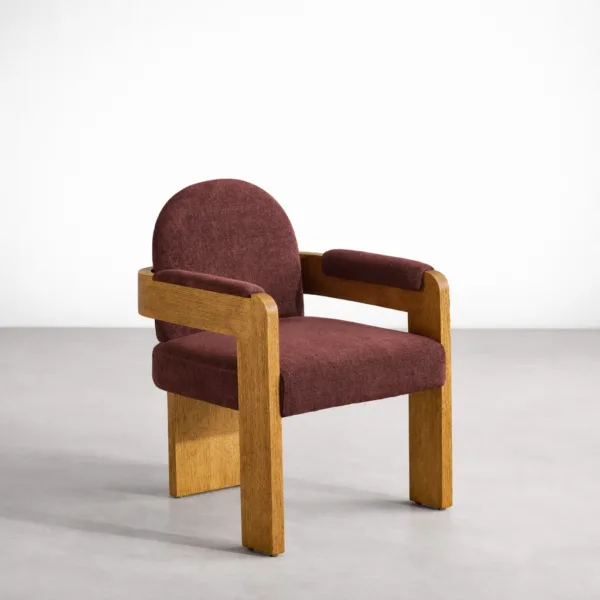 INTERIORZE Rovena teakwood upholstered dining chair angled view Solid teakwood upholstered dining chair