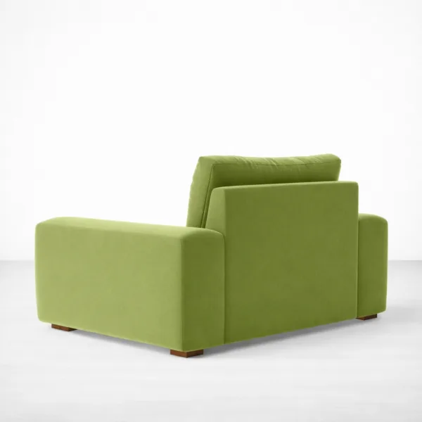 Lime green lounge chair with teakwood legs rear view, INTERIORZE LIMEA