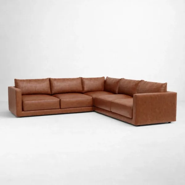Brown leather L shape sectional sofa with chaise by INTERIORZE Hudson