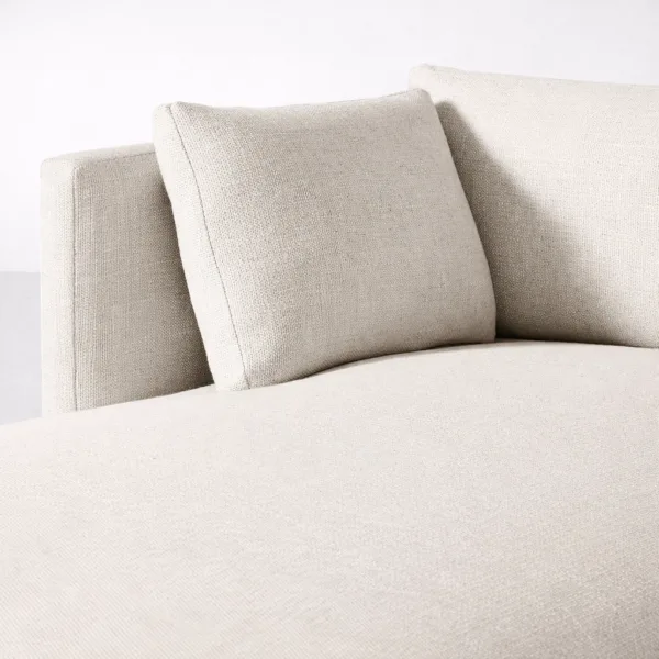Close-up of INTERIORZE Haven ivory fabric upholstery and back cushion