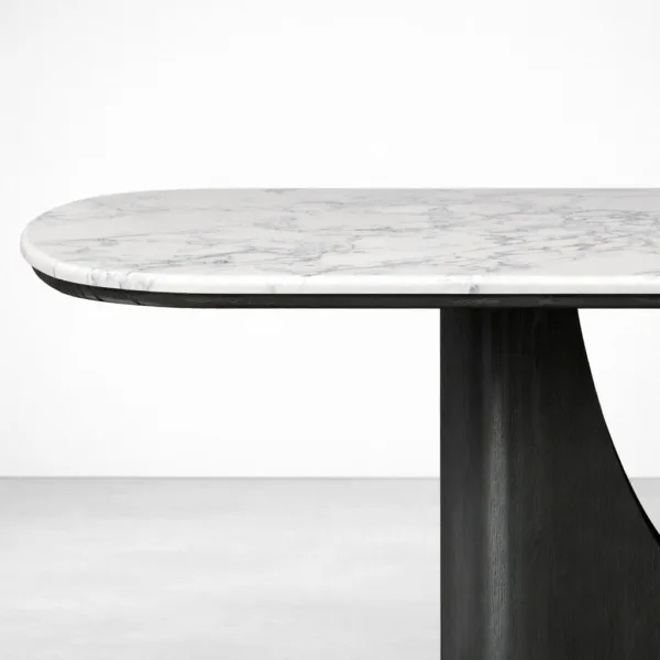 Teakwood base in matte black polish on Noira dining table