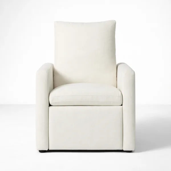 Motorized recliner chair in ivory fabric front view by INTERIORZE