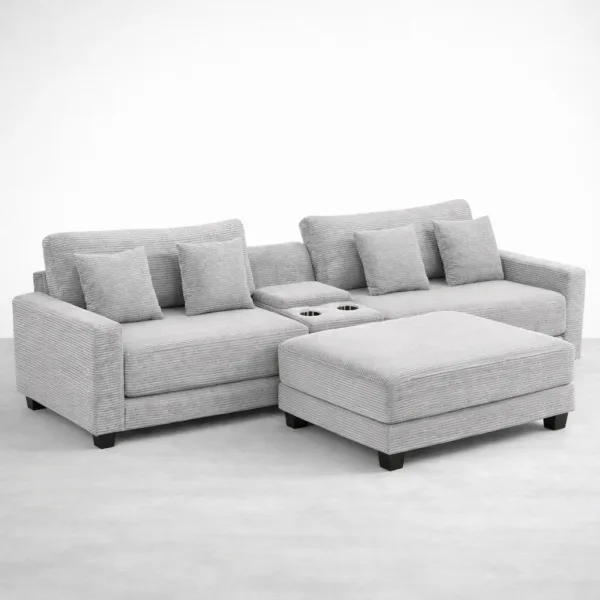 Grey corduroy upholstery texture on sectional sofa by INTERIORZE