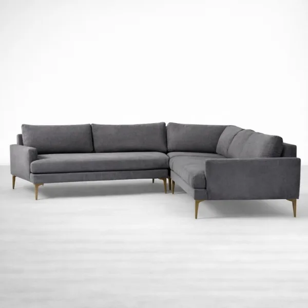 Charcoal grey L shape sectional sofa front angle right chaise by INTERIORZE