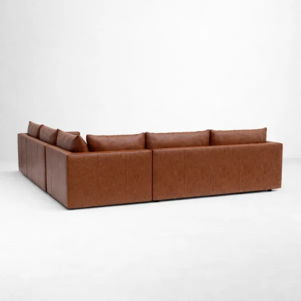 Back view of brown leather L shape sectional sofa by INTERIORZE