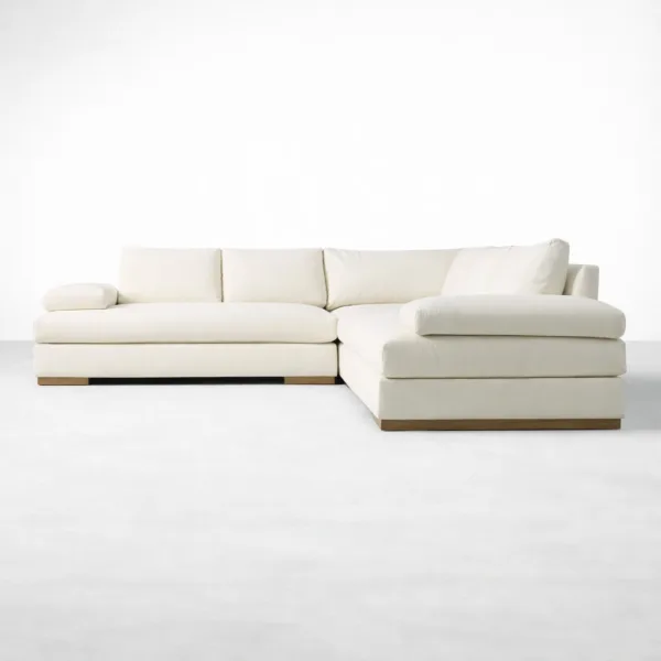Ivory linen L shape sectional sofa front view right chaise by INTERIORZE