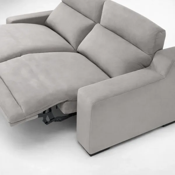 stone grey upholstery detail on 2 seater motorized recliner sofa INTERIORZE