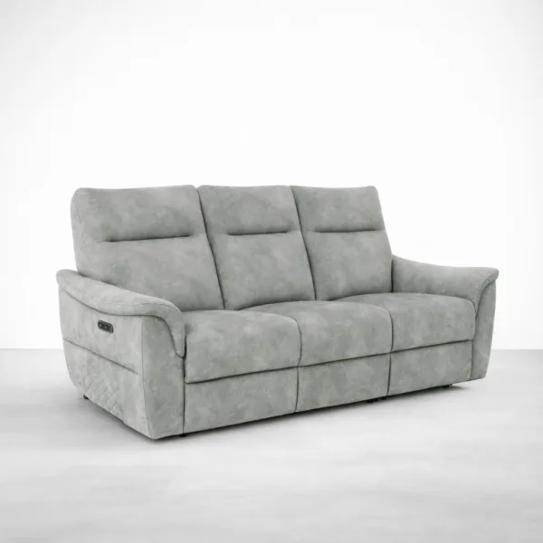 3 seater power recliner sofa in light grey front view