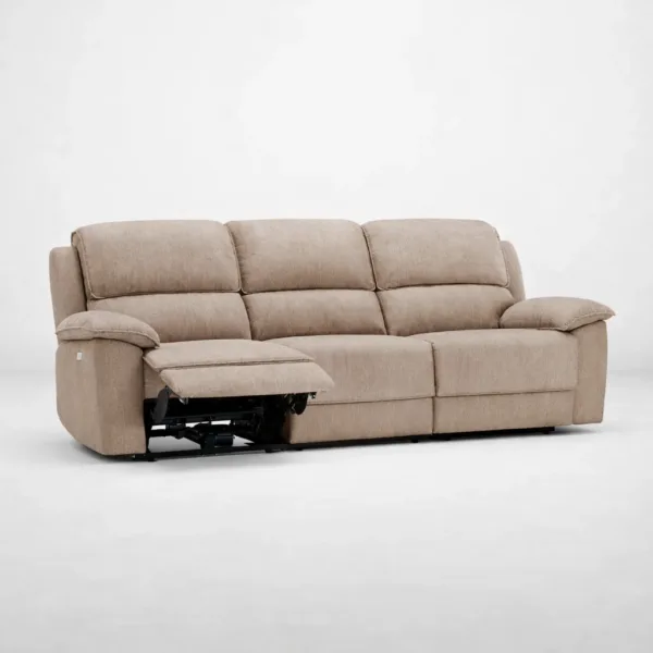3 seater electric recliner sofa single reclined seat beige fabric INTERIORZE