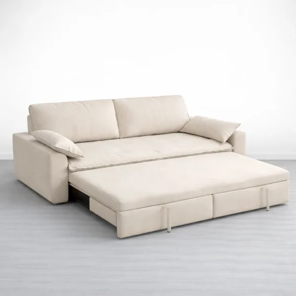 Ivory sofa cum bed pull-out bed opened into a wide sleeping surface