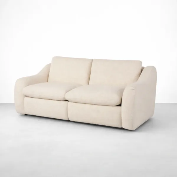 2 seater electric recliner sofa angled view beige fabric by INTERIORZE