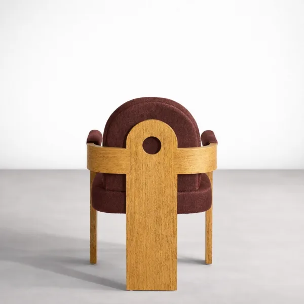 INTERIORZE Rovena teakwood dining chair back view showing wooden panel support