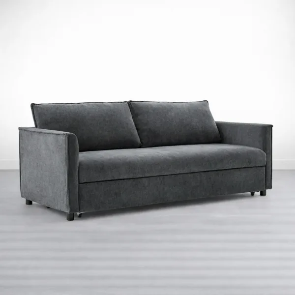 Charcoal grey sofa cum bed pull-out trundle design angled view INTERIORZE