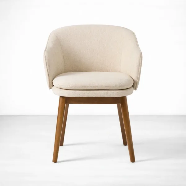 Front view teak accent chair ivory upholstery solid teakwood frame