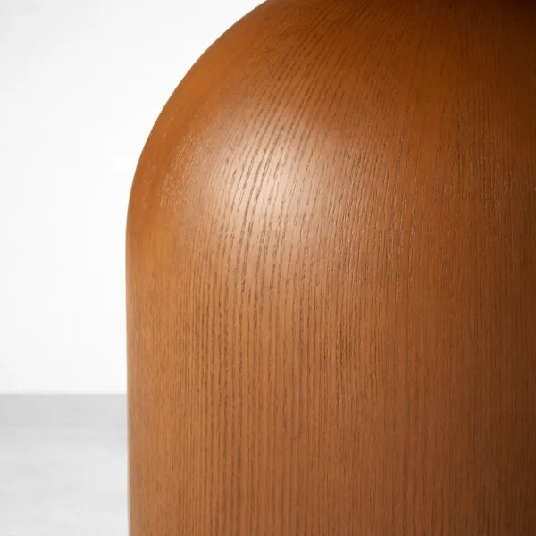 Solid teakwood grain and polish on Aurelia round marble top teakwood dining table base