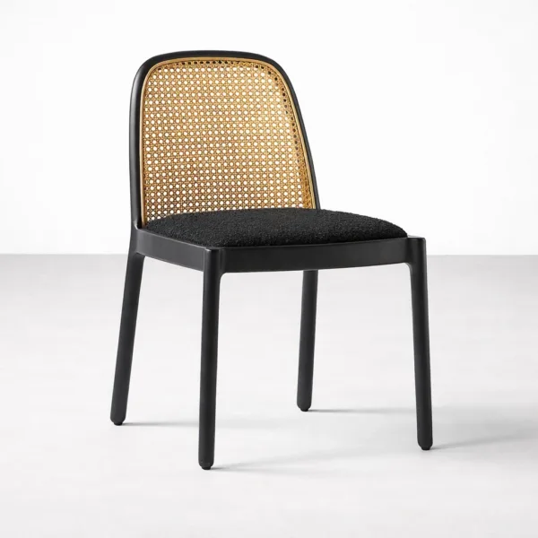 INTERIORZE Arvello teakwood cane back dining chair angled view