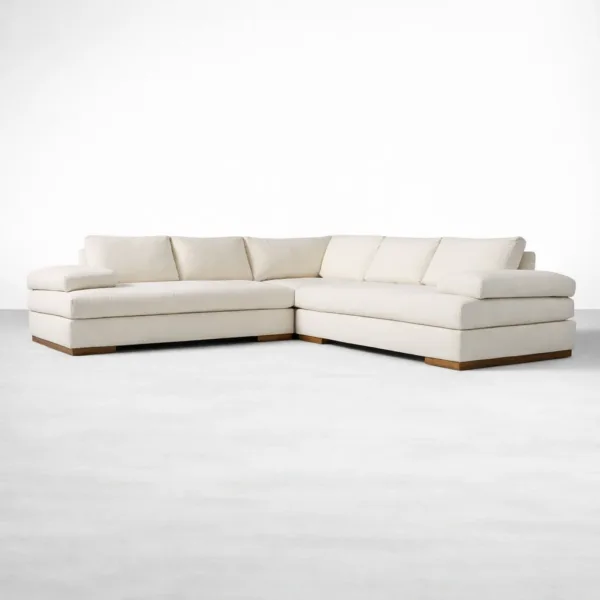 Ivory linen L shape sectional sofa for living room by INTERIORZE