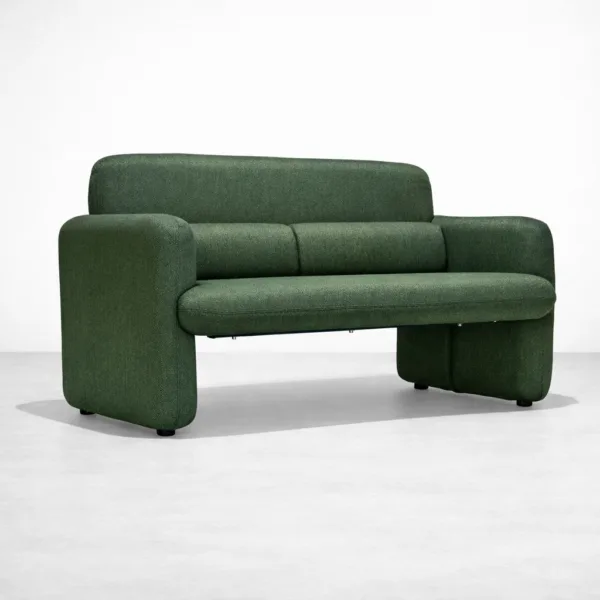 Forest green 2 seater sofa angled front view showing wide slab arms by INTERIORZE Aster