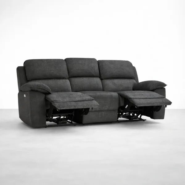 charcoal black 3 seater electric recliner sofa dual reclined position INTERIORZE