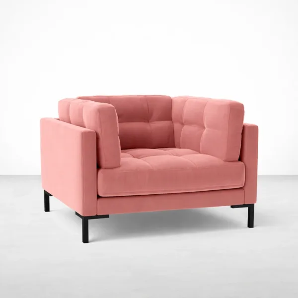 pink velvet lounge chair with metal legs