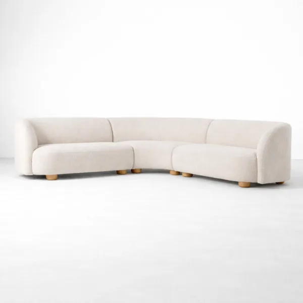 curved sectional sofa in off-white bouclé by INTERIORZE AuraCurve