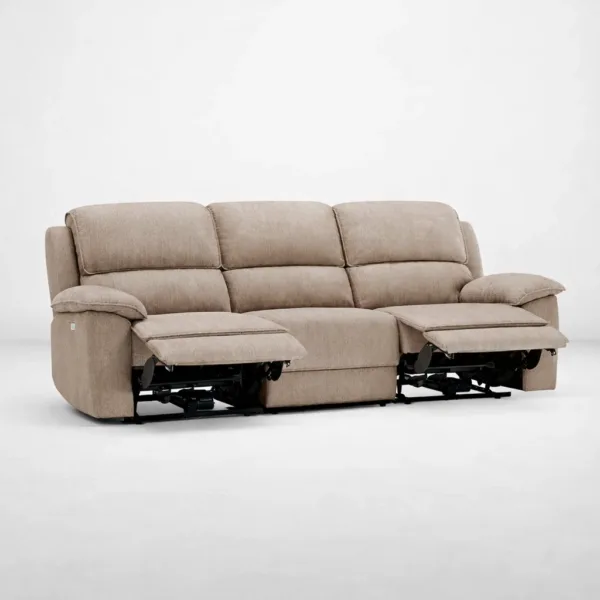 3 seater electric recliner sofa dual reclined position beige fabric INTERIORZE