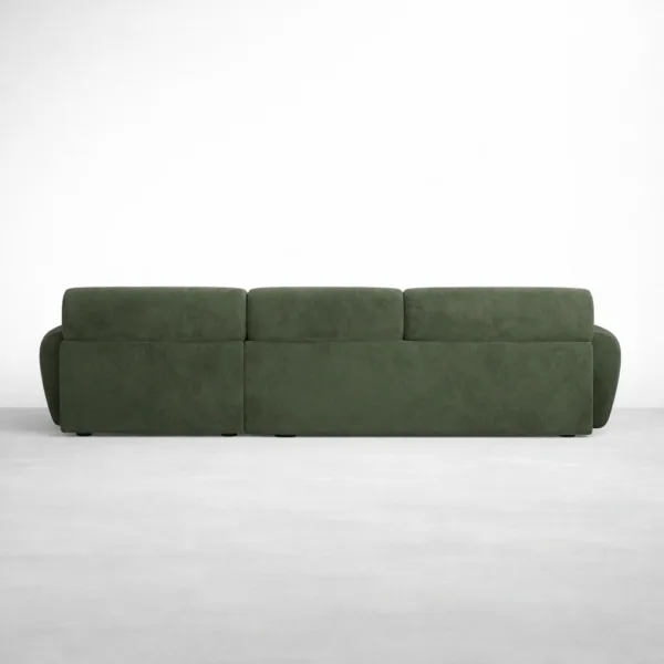 Rear view of INTERIORZE green modular sofa with chaise configuration