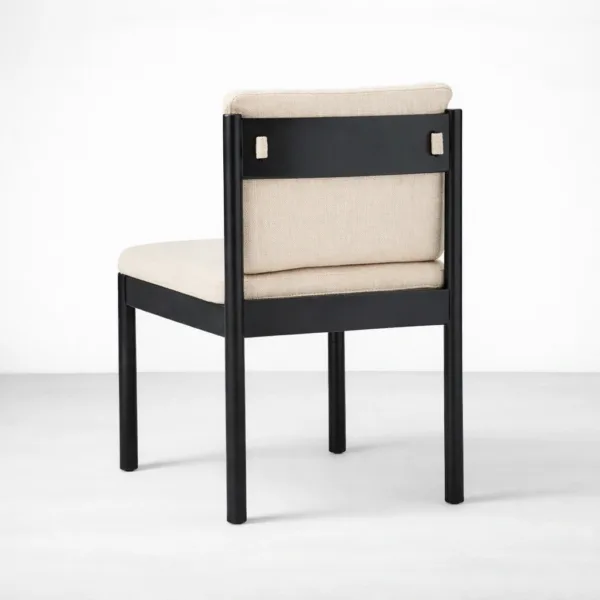 INTERIORZE Mono beige upholstered dining chair black teakwood frame back view