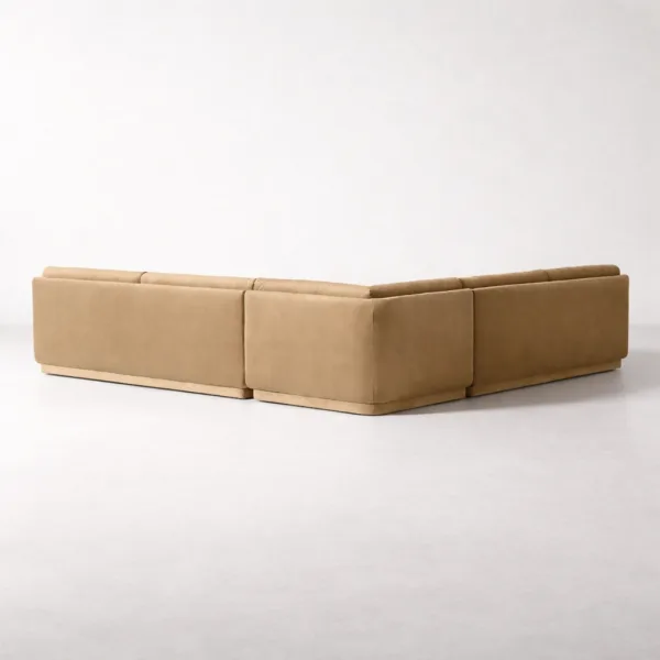 Back view of INTERIORZE Arc velvet L-shape sectional sofa camel beige