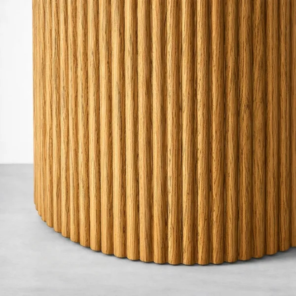 Fluted teakwood cylindrical base detail of INTERIORZE dining table