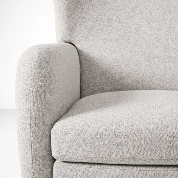 Close-up of cloud grey bouclé upholstery on INTERIORZE wingback recliner chair