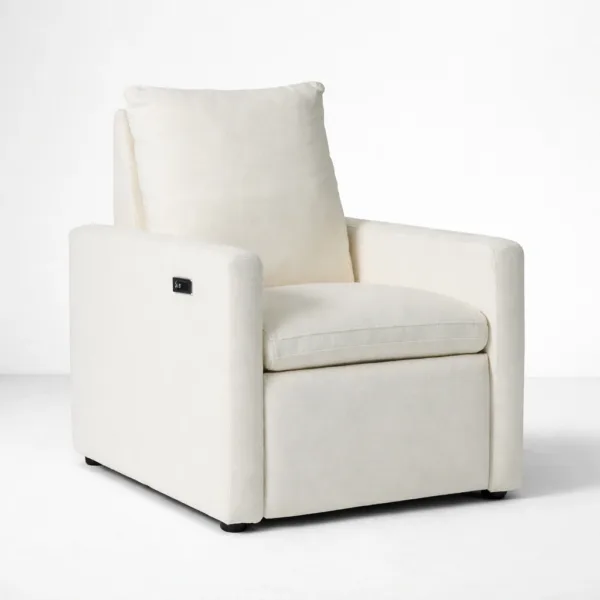 INTERIORZE motorized recliner chair in ivory fabric front angle view
