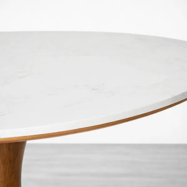 marble tabletop edge detail on round dining table