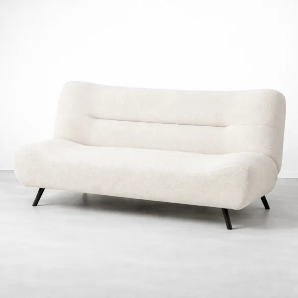 Cream bouclé sofa cum bed with pull-out sleep surface by INTERIORZE