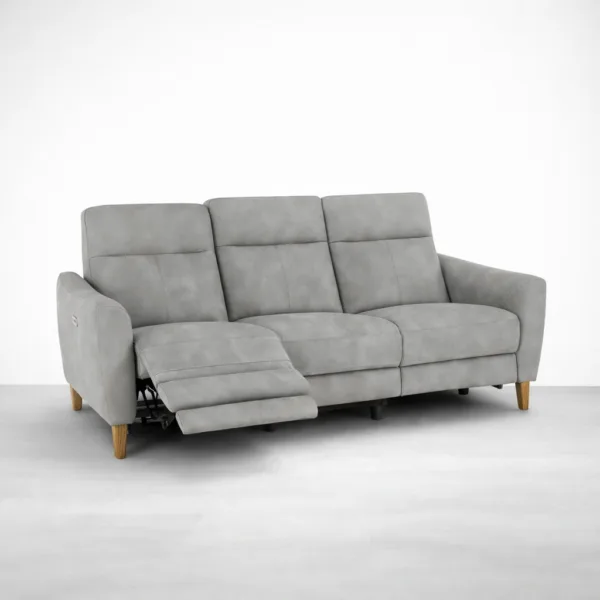 slate grey 3 seater electric recliner sofa with one reclined seat by INTERIORZE